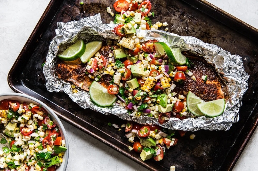 Delicious Smoky Grilled Salmon Recipe with Avocado Salad
